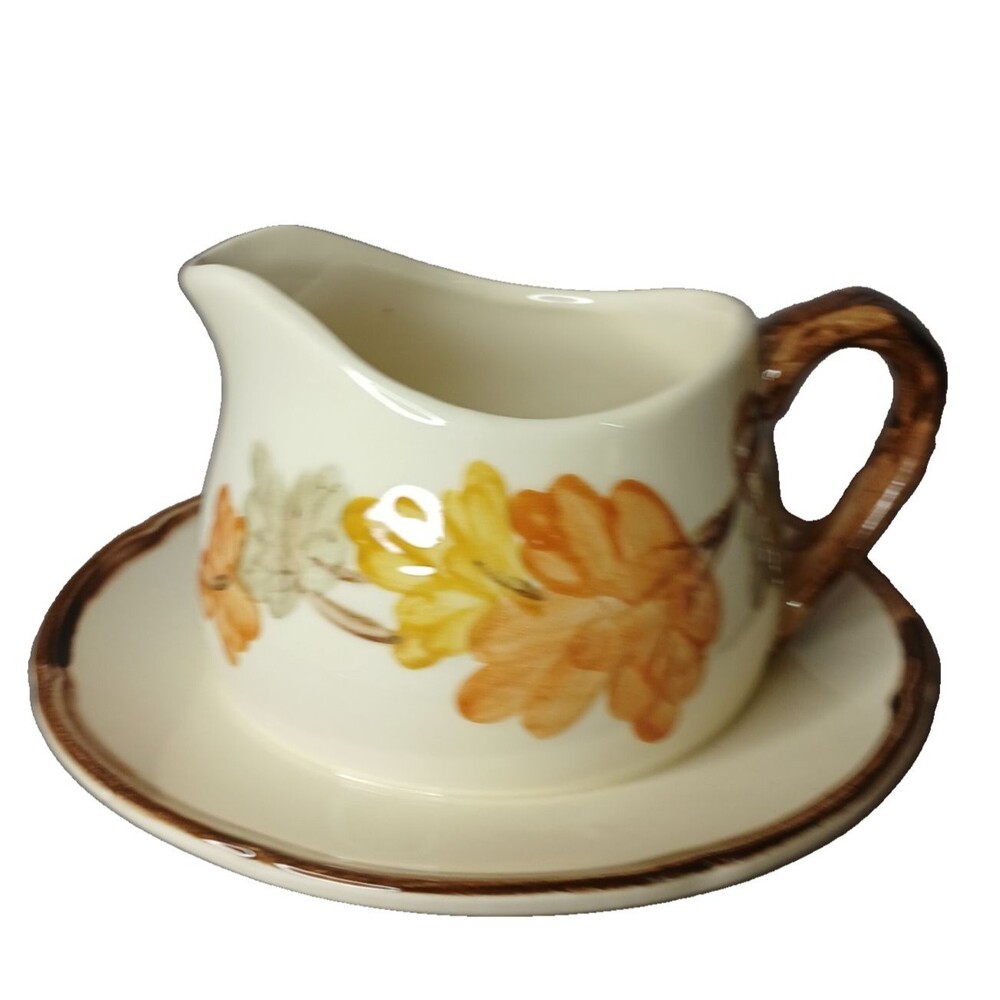 Franciscan October Gravy Boat Attached Underplate Vintage Made in USA Leaves